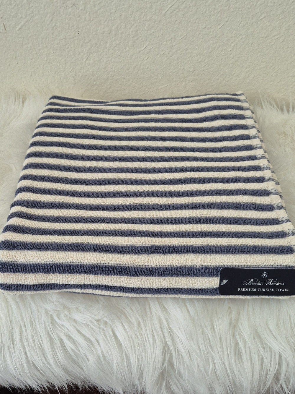 1pc Bath towel Brooks Brothers 100% cotton Turkish Towel, Navy Cream Striped